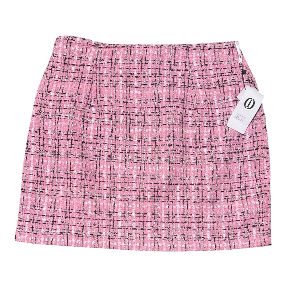 iii Mini Skirt Women’s Small Pink Tweed Plaid Wool Blend Lined NWT